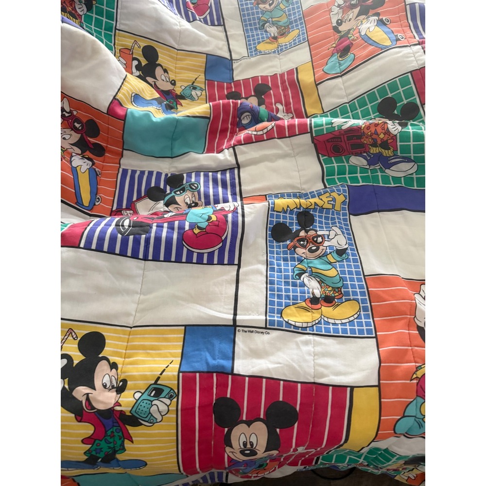 2 Vintage 90s Mickey Mouse Disney Comforter Colorful Retro Grid Print twin